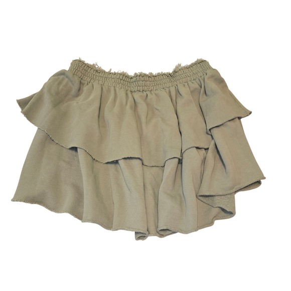 Aerie Ruffle Tiered Mini Skirt‎ Elastic Waist Casual Sage Green XL - Picture 1 of 8